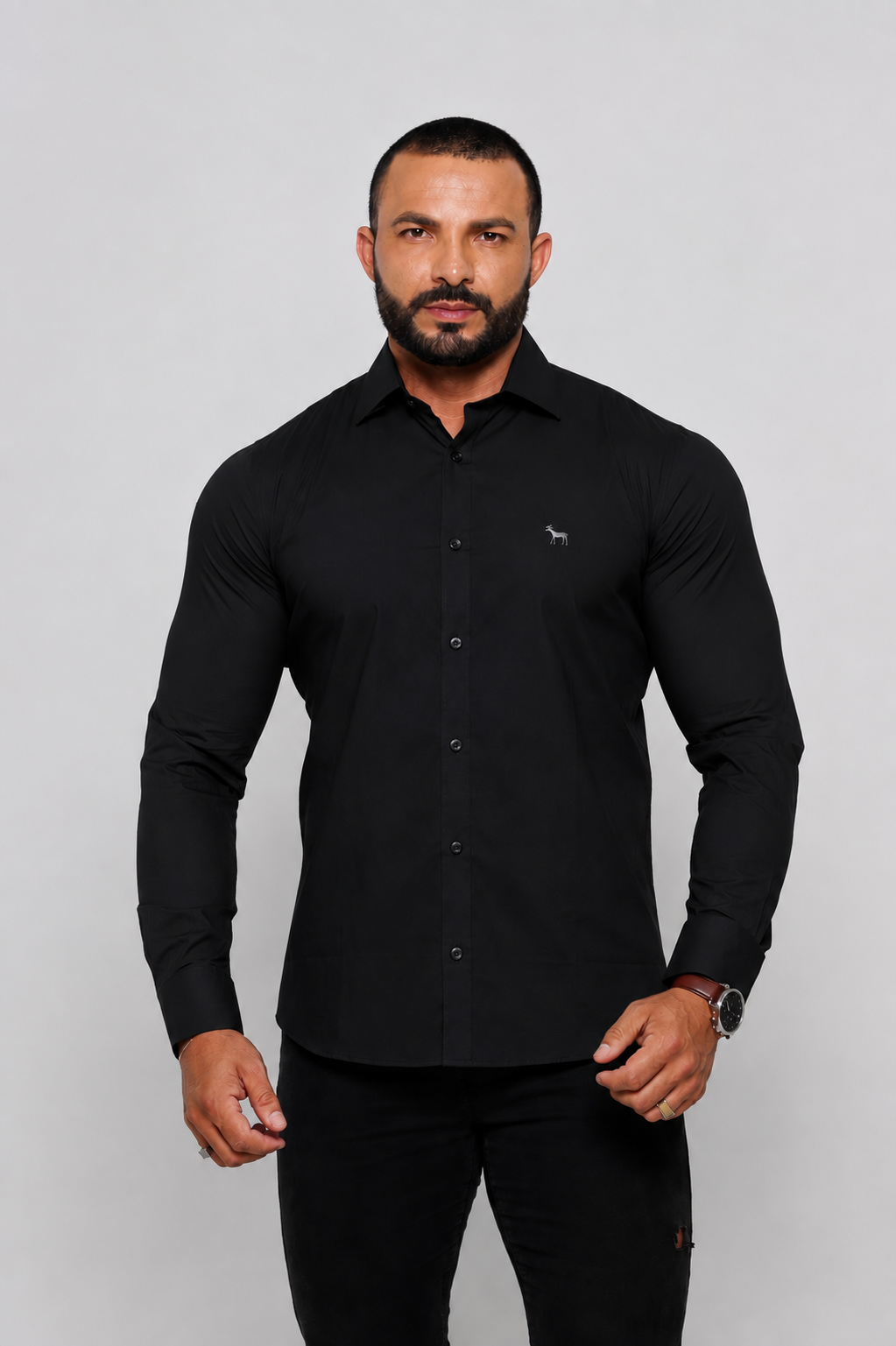 Camisa Bazis preta masculina manga longa
