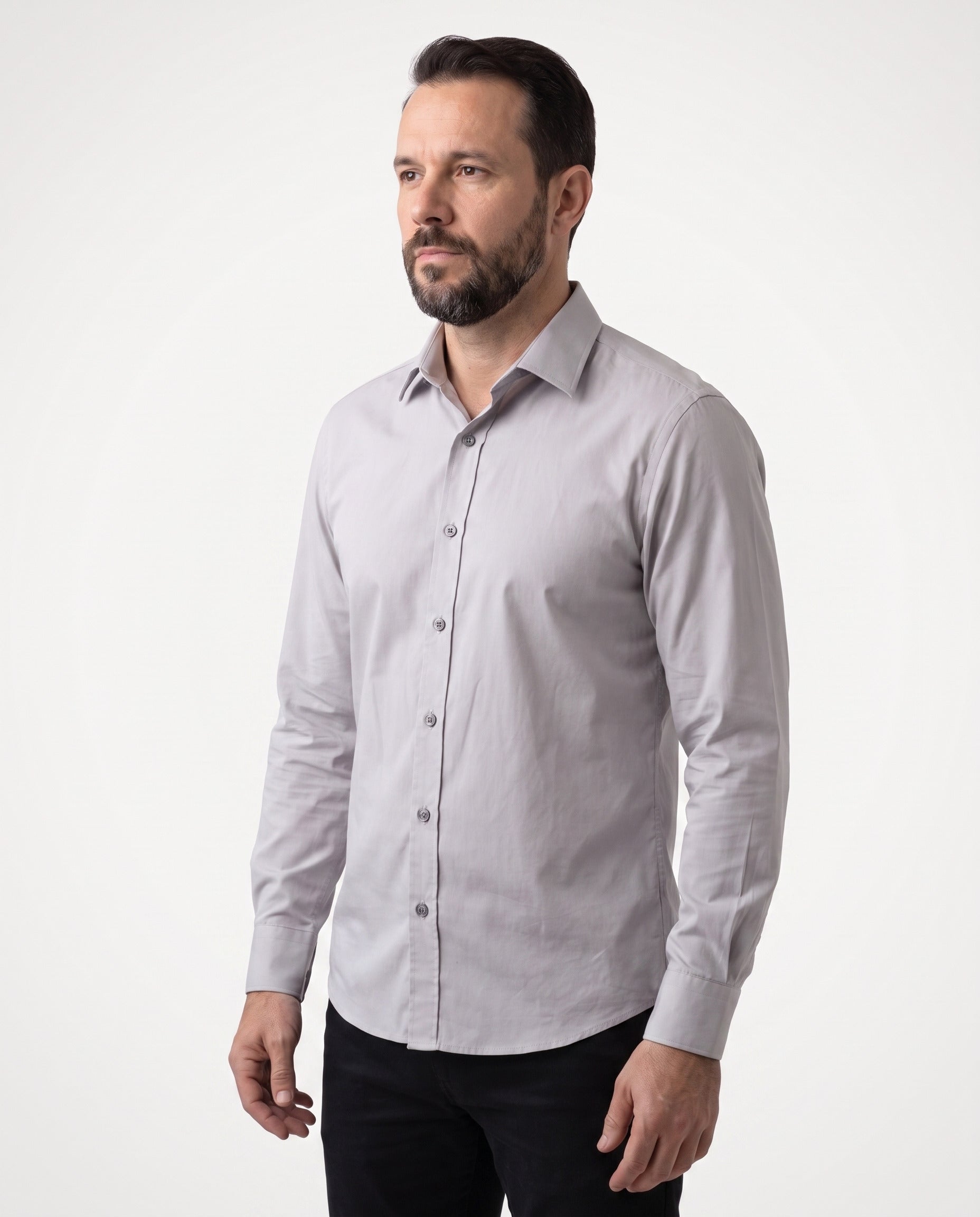 Camisa Bazis cinza masculina manga longa — vista lateral