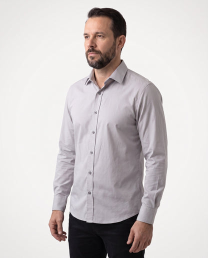 Camisa Bazis cinza masculina manga longa — vista lateral