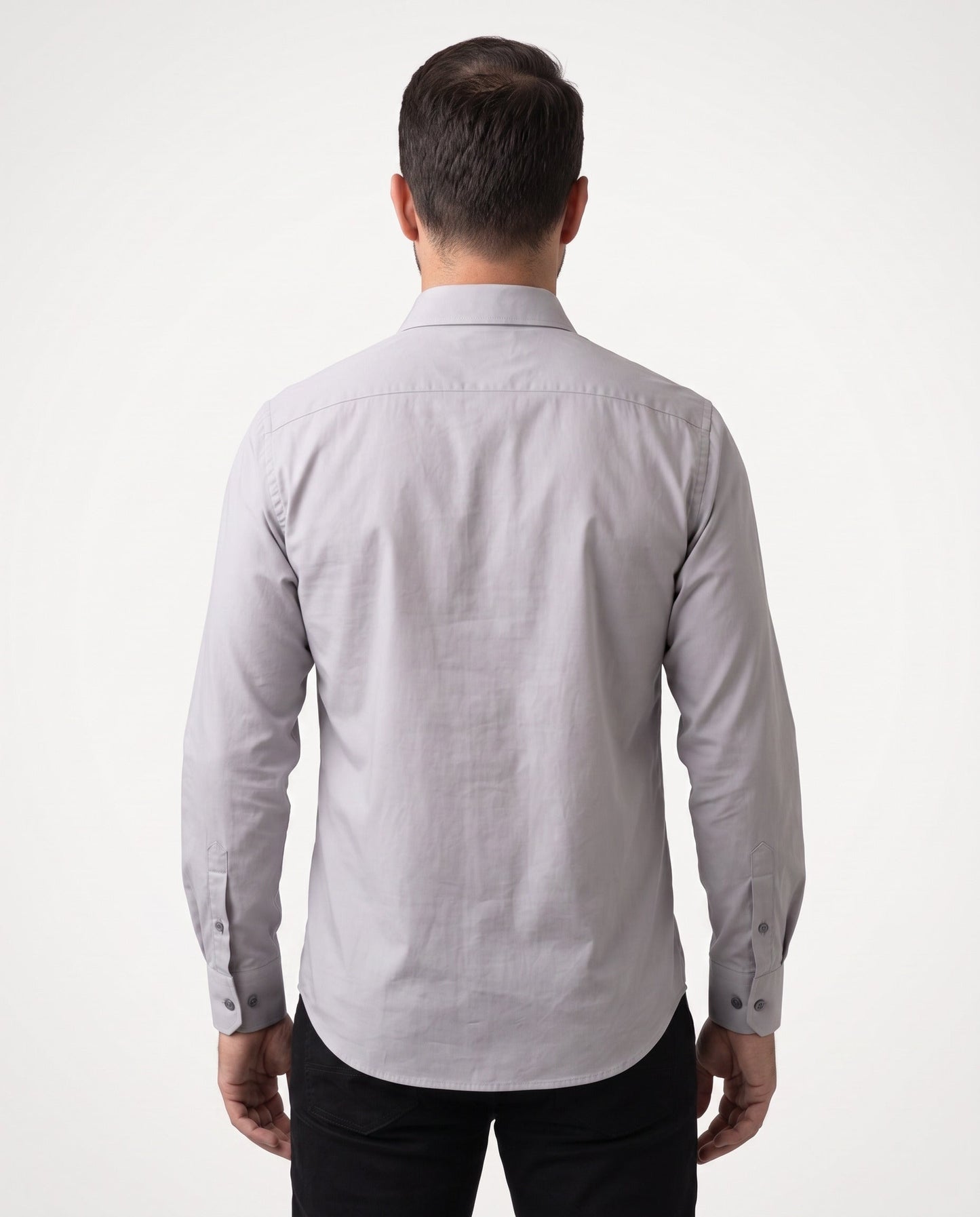 Camisa Bazis cinza masculina manga longa — vista das costas