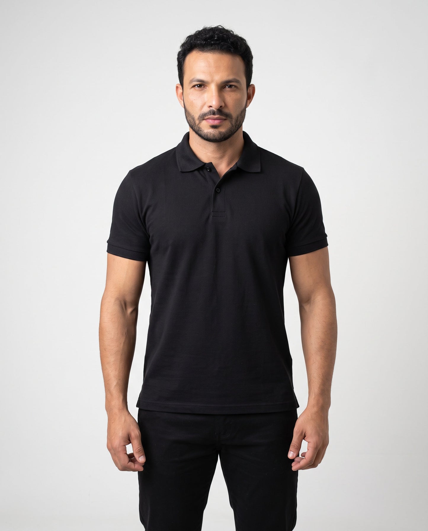 Polo MC Piquet preta masculina — vista frontal